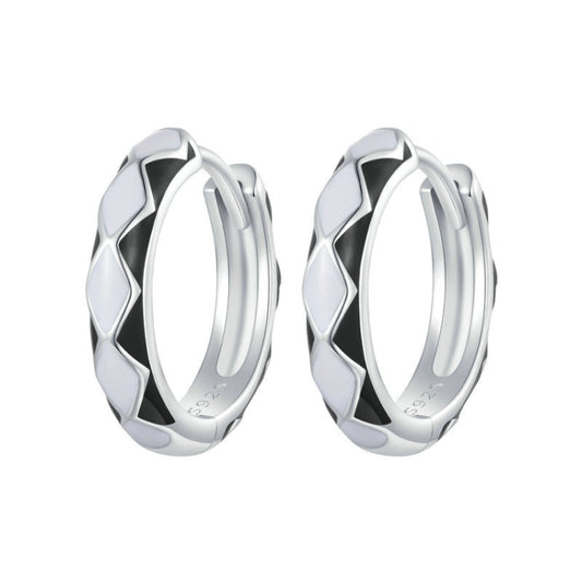 SCE1611-BK Sterling Silver S925 White Gold Plated Fashion Rhombus Earrings(Black) - Stud Earrings & Earrings by PMC Jewellery | Online Shopping South Africa | PMC Jewellery