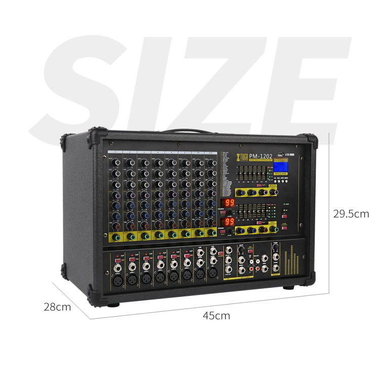 XTUGA PM1202 900W 10 Channel Stage Power Mixer 24Bit Multil-FX Processor Dual 99 DSP Effect DJ Amplifier (AU Plug) - Live Sound Effects Processors by XTUGA | Online Shopping South Africa | PMC TechLife