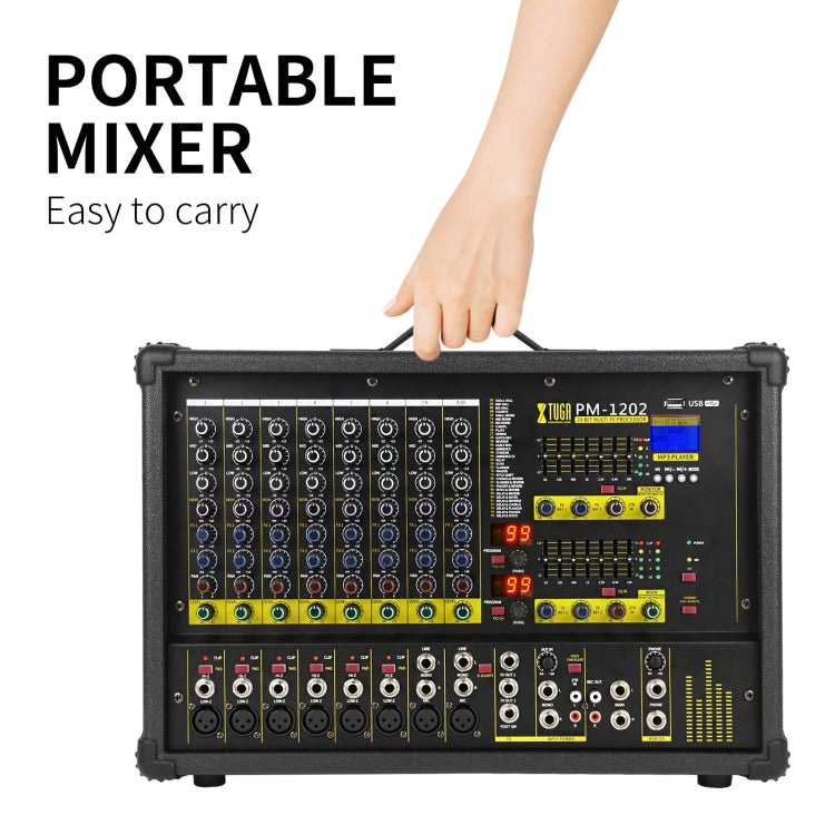 XTUGA PM1202 900W 10 Channel Stage Power Mixer 24Bit Multil-FX Processor Dual 99 DSP Effect DJ Amplifier (AU Plug) - Live Sound Effects Processors by XTUGA | Online Shopping South Africa | PMC TechLife