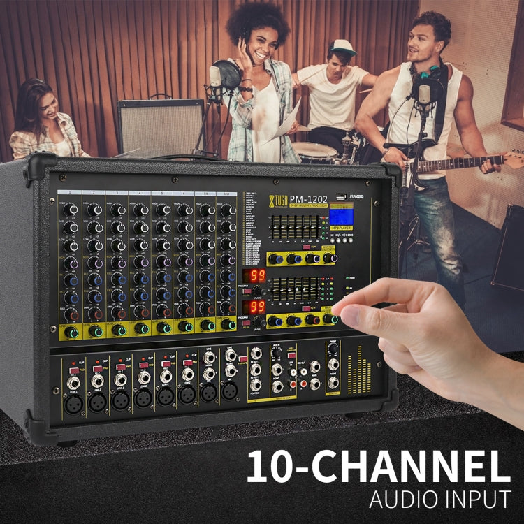 XTUGA PM1202 900W 10 Channel Stage Power Mixer 24Bit Multil-FX Processor Dual 99 DSP Effect DJ Amplifier (AU Plug) - Live Sound Effects Processors by XTUGA | Online Shopping South Africa | PMC TechLife