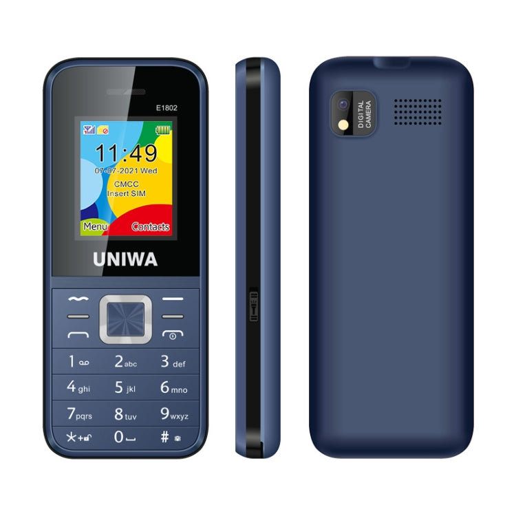 UNIWA E1802 Mobile Phone, 1.77 inch, 1800mAh Battery, SC6531DA, 21 Keys, Support Bluetooth, FM, MP3, MP4, GSM, Dual SIM(Blue) - UNIWA by UNIWA | Online Shopping South Africa | PMC Jewellery