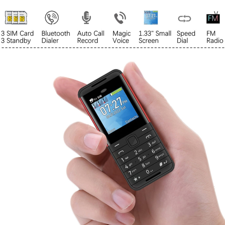 SERVO BM5310 Mini Mobile Phone, Russian Key, 1.33 inch, MTK6261D, 21 Keys, Support Bluetooth, FM, Magic Sound, Auto Call Record, GSM, Triple SIM (Red) - free shipping - PMC TechLife - Order now!