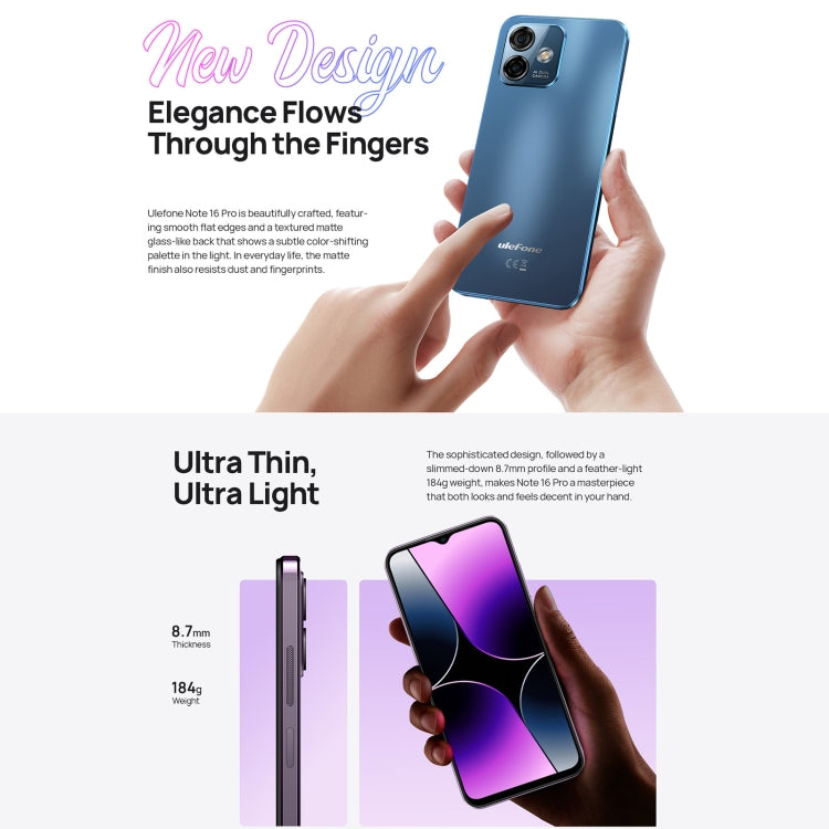 [HK Warehouse] Ulefone Note 16 Pro, 8GB+128GB, Dual Back Cameras, Face ID & Side Fingerprint Identification, 4400mAh Battery, 6.52 inch Android 13 Unisoc T606 OctaCore up to 1.6GHz, Network: 4G, Dual SIM, OTG(Blue) - Ulefone by Ulefone | Online Shopping South Africa | PMC Jewellery