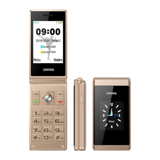 UNIWA X28 Dual-screen Flip Phone, 2.8 inch + 1.77 inch, MT6261D, Support Bluetooth, FM, SOS, GSM, Dual SIM(Gold) - UNIWA by UNIWA | Online Shopping South Africa | PMC Jewellery