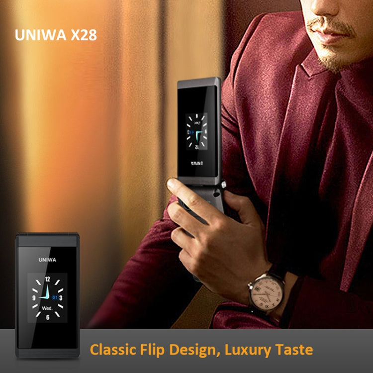 UNIWA X28 Dual-screen Flip Phone, 2.8 inch + 1.77 inch, MT6261D, Support Bluetooth, FM, SOS, GSM, Dual SIM(Gold) - UNIWA by UNIWA | Online Shopping South Africa | PMC Jewellery