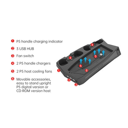 KJH P5-010 Vertical Charging Stand With Cooling Fan For PS5 De / UHD - Charger & Power by PMC Jewellery | Online Shopping South Africa | PMC Jewellery