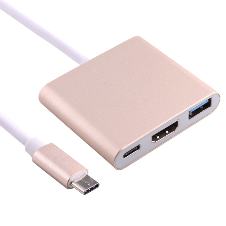 USB-C / Type-C 3.1 Male to USB-C / Type-C 3.1 Female & HDMI Female & USB 3.0 Female Adapter(Gold) - Cable & Adapters by PMC Jewellery | Online Shopping South Africa | PMC Jewellery