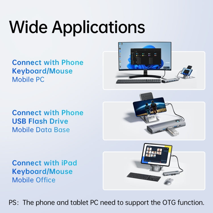 ORICO PW11-8PC Type-C / USB-C 8-in-1 5Gbps Multifunction Docking Station(Silver) - free shipping - PMC TechLife - Order now!