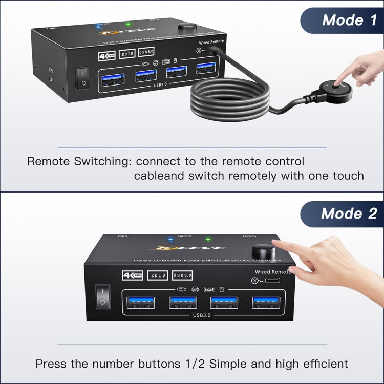 KC-KVM202AS 4K 60HZ USB3.0 HDMI Dual Display KVM Switcher Support EDID Analog Lock Screen - Switch by PMC TechLife | Online Shopping South Africa | PMC TechLife | Buy Now Pay Later Mobicred