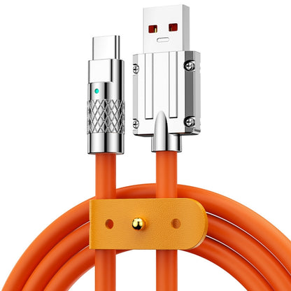 Mech Series 6A 120W USB to USB-C / Type-C Metal Plug Silicone Fast Charging Data Cable, Length: 1.2m(Orange) - USB-C & Type-C Cable by PMC Jewellery | Online Shopping South Africa | PMC Jewellery