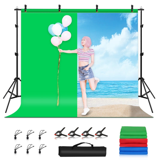 PULUZ 2.9x2m Photo Studio Background Support Stand Backdrop Crossbar Bracket Kit with Red / Blue / Green Polyester Backdrops - Solid Color by PULUZ | Online Shopping South Africa | PMC Jewellery | Buy Now Pay Later Mobicred