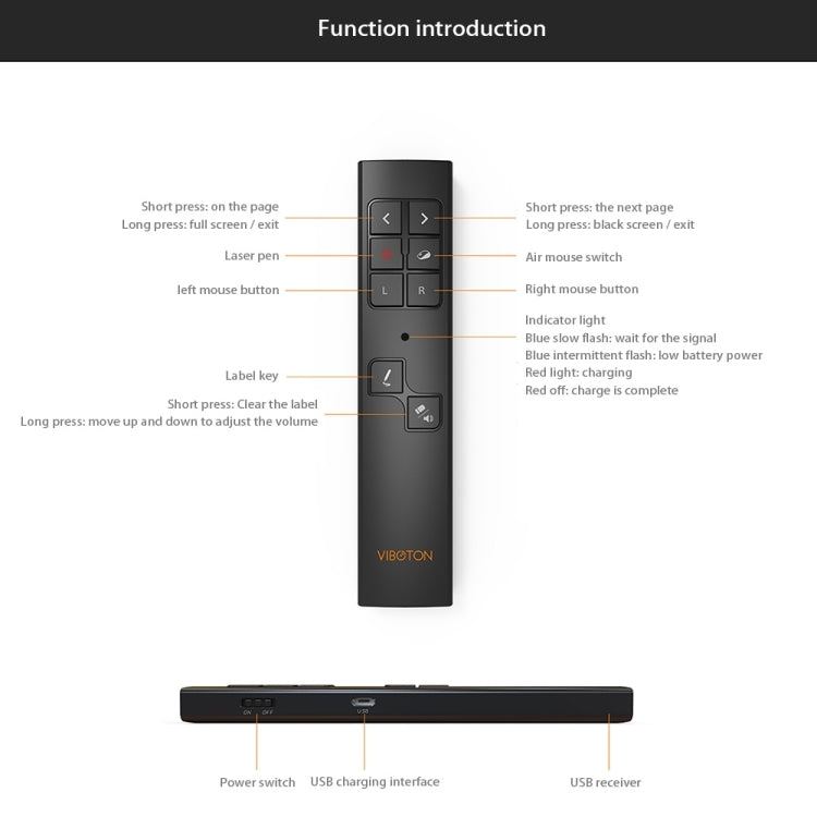 VIBOTON PP930 2.4GHz Multimedia Presentation Remote PowerPoint Clicker Wireless Presenter Handheld Controller Flip Pen, Control Distance: 30m(Black) -  by VIBOTON | Online Shopping South Africa | PMC Jewellery | Buy Now Pay Later Mobicred