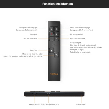 VIBOTON PP930 2.4GHz Multimedia Presentation Remote PowerPoint Clicker Wireless Presenter Handheld Controller Flip Pen, Control Distance: 30m(Black) -  by VIBOTON | Online Shopping South Africa | PMC Jewellery