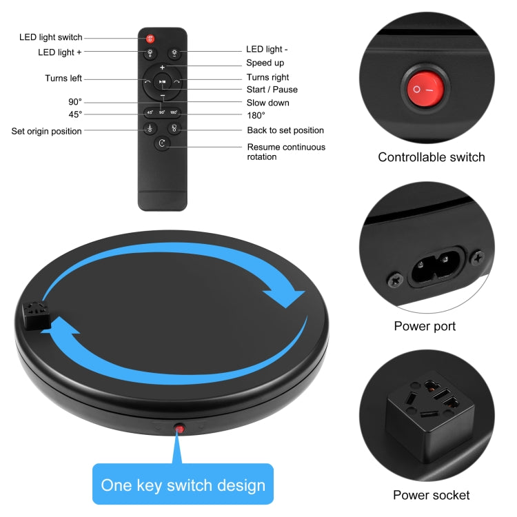 PULUZ 45cm Remote Control Adjusting Speed Rotating Turntable Display Stand with Power Socket, Black, Load 100kg(UK Plug) - free shipping - PMC TechLife - Order now!