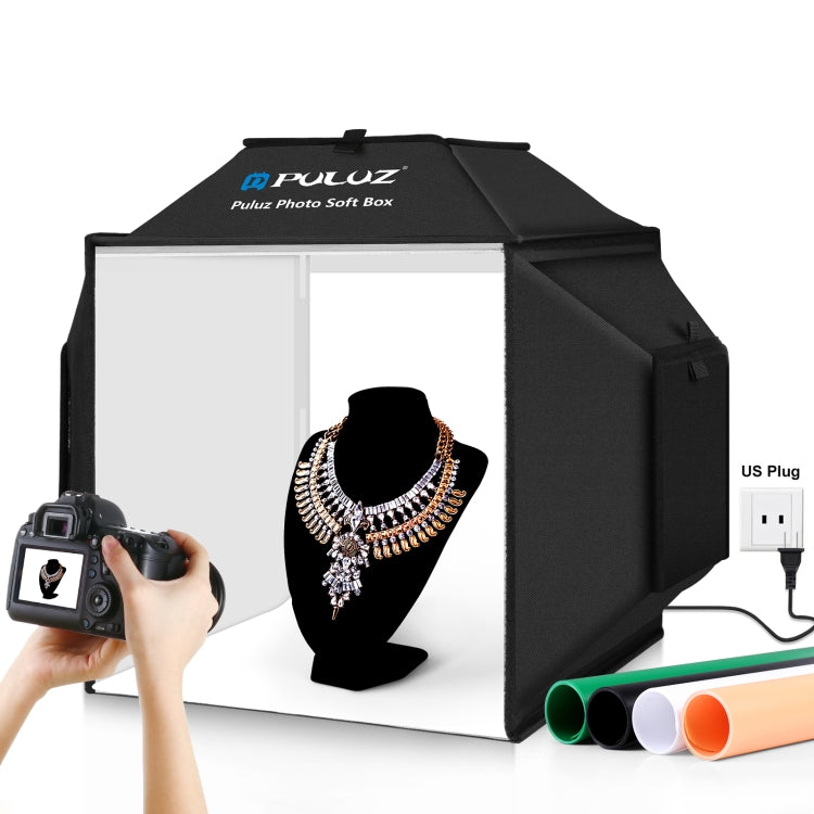 PULUZ 40cm Folding 72W 5500K Studio Shooting Tent Soft Box Photography Lighting Kit with 4 Colors (Black, Orange, White, Green) Backdrops(US Plug) -  by PULUZ | Online Shopping South Africa | PMC Jewellery | Buy Now Pay Later Mobicred