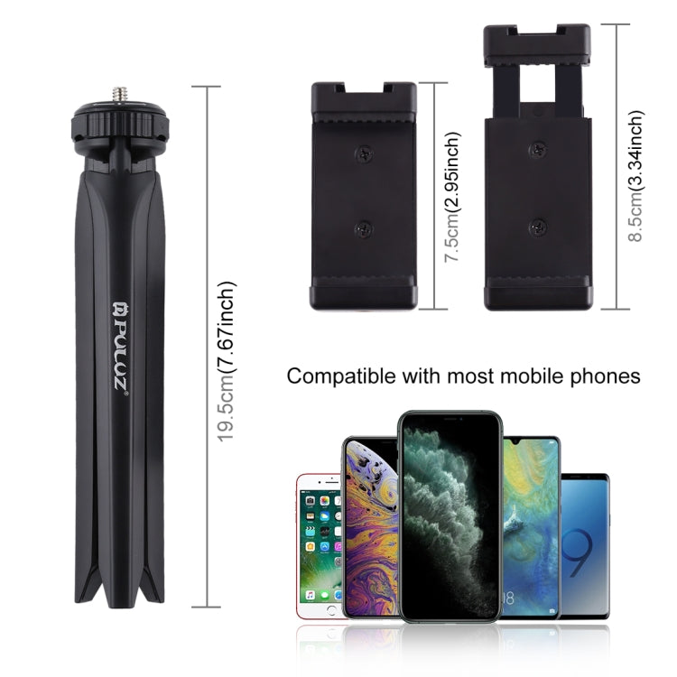 PULUZ Pocket Mini Plastic Tripod Mount with Phone Clamp for Smartphones(Black) - Tripods by PULUZ | Online Shopping South Africa | PMC Jewellery