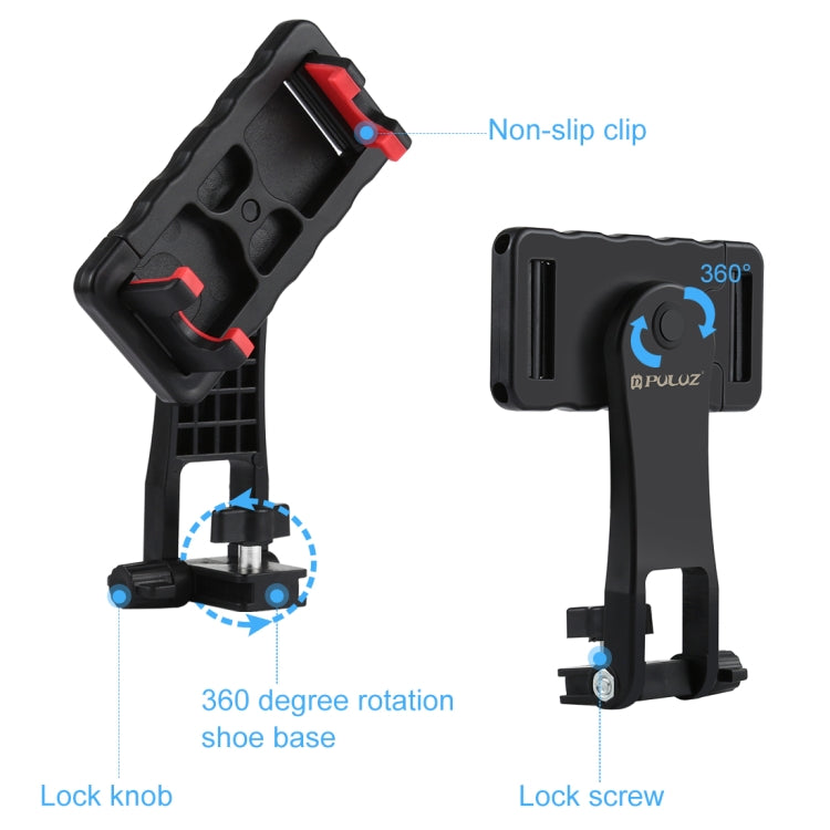 PULUZ 360 Degree Rotating Horizontal Vertical Shooting Phone ABS Clamp Holder Bracket For iPhone, Galaxy, Huawei, Xiaomi, Sony, HTC, Google and other Smartphones (Black) - Desktop Holder by PULUZ | Online Shopping South Africa | PMC Jewellery