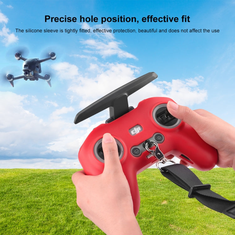 For DJI FPV Combo Remote Control PULUZ Silicone Protective Case with Neck Strap(Red) -  by PULUZ | Online Shopping South Africa | PMC Jewellery