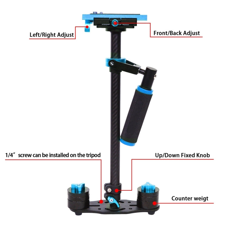 YELANGU 38.5-61cm Carbon Fiber Handheld Stabilizer for DSLR & DV Digital Video & Cameras, Capacity Range 0.5-3kg(Blue) - free shipping - PMC TechLife - Order now!