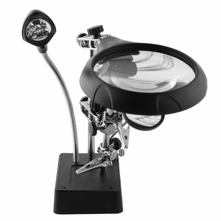 5 LED Auxiliary Clip Magnifier AC/DC Interchangeable with Soldering Stand & Two Magnifier, EU Plug(Silver) - free shipping - PMC TechLife - Order now!