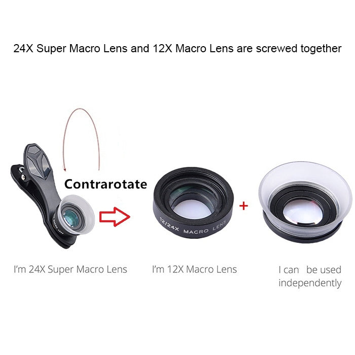 APEXEL APL-24X-H 2 in 1 Universal External 12X & 24X Macro Mobile Phone Lens with Lens Hood - Combination Lens by APEXEL | Online Shopping South Africa | PMC TechLife