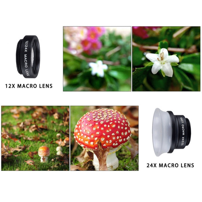 APEXEL APL-24X-H 2 in 1 Universal External 12X & 24X Macro Mobile Phone Lens with Lens Hood - Combination Lens by APEXEL | Online Shopping South Africa | PMC TechLife