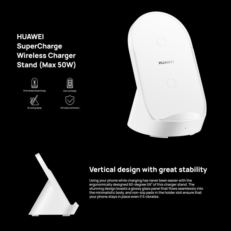 Original Huawei CP62R 50W Max Qi Standard Super Fast Charging Vertical Wireless Charger Stand (White) - Wireless Charger by Huawei | Online Shopping South Africa | PMC Jewellery