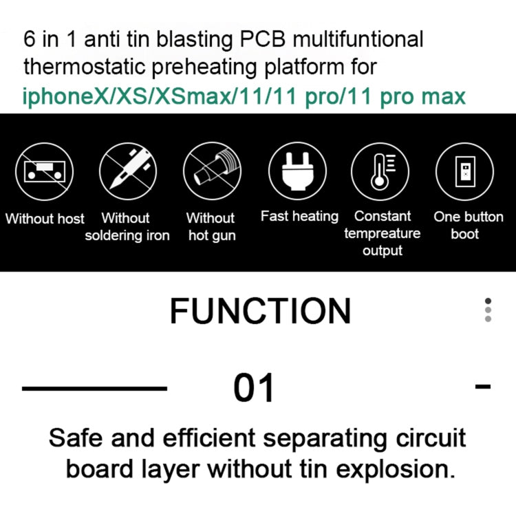 BAKU BA-676 110V-120V Multifuntional PCB IC Glue Remove Thermostatic Heating Platform for iPhone X / XS / XS Max / 11 / 11 Pro / 11 Pro Max, CN Plug - Repair Platform by BAKU | Online Shopping South Africa | PMC Jewellery | Buy Now Pay Later Mobicred