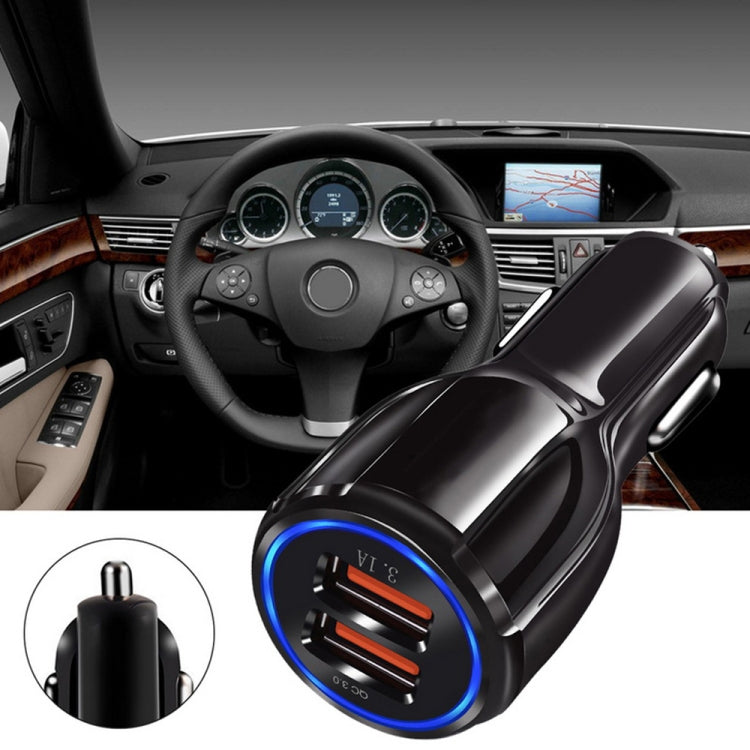 Qc3.0 Dual USB Car Charger + Micro USB Fast Charging Cable Car Charging Kit(Black) - Car Charger by PMC Jewellery | Online Shopping South Africa | PMC Jewellery