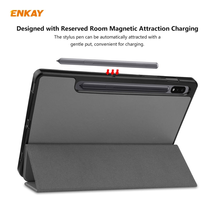 ENKAY ENK-8011 PU Leather + TPU Smart Case with Pen Slot for Samsung Galaxy Tab S8 / Galaxy Tab S7 11.0 T870 / T875(Grey) - Galaxy Tab S8 Cases by ENKAY | Online Shopping South Africa | PMC Jewellery | Buy Now Pay Later Mobicred