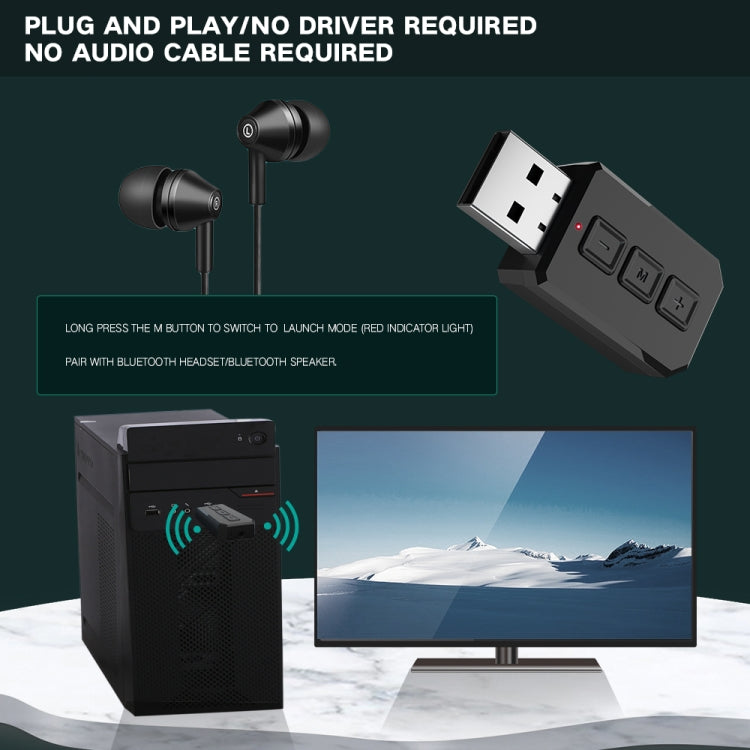 RT02 USB Bluetooth Audio Adapter Receives Transmits 2-in-1 Bluetooth 5.0 Hands-free Talk Car Bluetooth Receiver - Audio Receiver Transmitter by PMC TechLife | Online Shopping South Africa | PMC TechLife