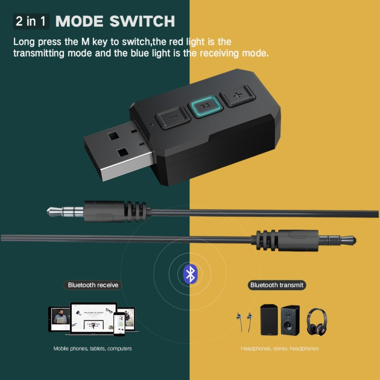 RT02 USB Bluetooth Audio Adapter Receives Transmits 2-in-1 Bluetooth 5.0 Hands-free Talk Car Bluetooth Receiver - Audio Receiver Transmitter by PMC Jewellery | Online Shopping South Africa | PMC Jewellery