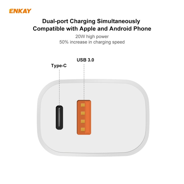 ENKAY Hat-Prince 20W PD Type-C + QC 3.0 USB Fast Charging Travel Charger Power Adapter with Fast Charge Data Cable, US Plug(With 8 Pin Cable) - USB Charger by ENKAY | Online Shopping South Africa | PMC Jewellery