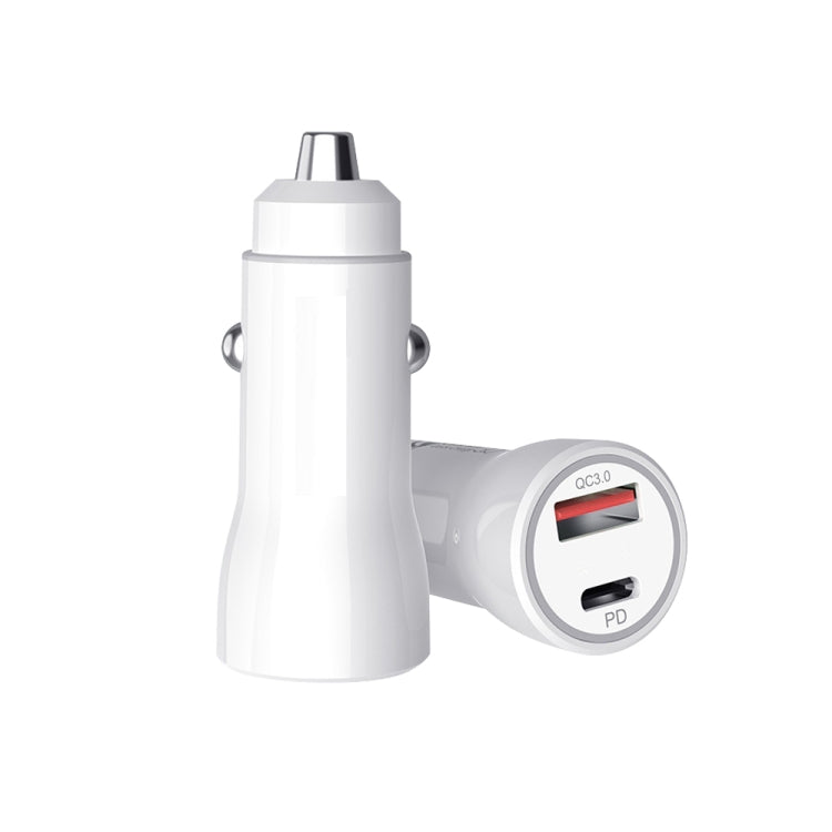 P21 Portable PD 20W + QC3.0 18W Dual Ports Fast Car Charger with USB to Micro USB Cable Kit(White) - Car Charger by PMC Jewellery | Online Shopping South Africa | PMC Jewellery