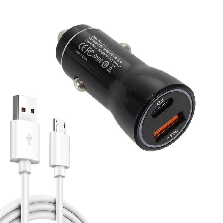 P21 Portable PD 20W + QC3.0 18W Dual Ports Fast Car Charger with USB to Micro USB Cable Kit(Black) - Car Charger by PMC Jewellery | Online Shopping South Africa | PMC Jewellery