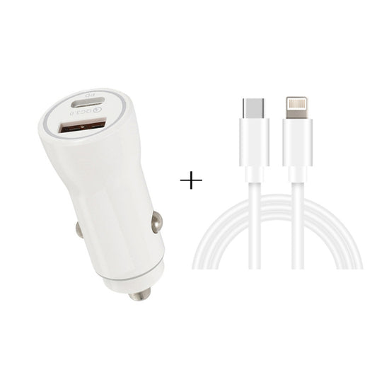P21 PD 20W USB-C / Type-C + QC3.0 18W USB Fast Car Charger with USB-C / Type-C to 8 Pin Data Cable Set(White) - Car Charger by PMC Jewellery | Online Shopping South Africa | PMC Jewellery