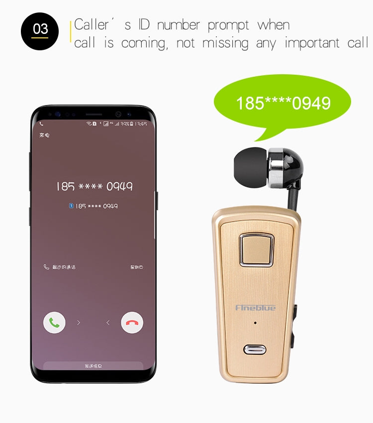 Fineblue F980 CSR4.1 Retractable Cable Caller Vibration Reminder Anti-theft Bluetooth Headset - Bluetooth Earphone by Fineblue | Online Shopping South Africa | PMC TechLife | Buy Now Pay Later Mobicred
