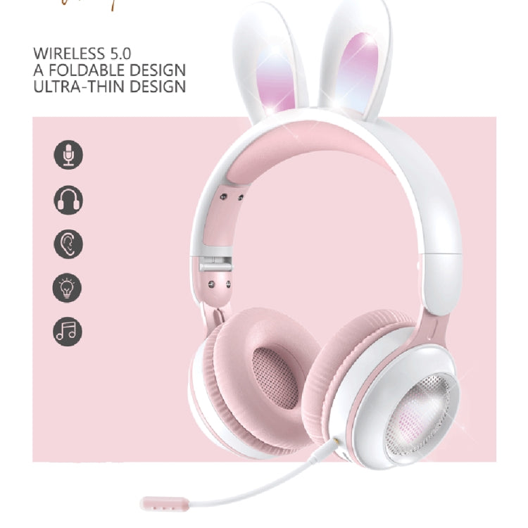 KE-01 Rabbit Ear Wireless Bluetooth 5.0 Stereo Music Foldable Headset with Mic For PC(White Pink) - Headset & Headphone by PMC Jewellery | Online Shopping South Africa | PMC Jewellery