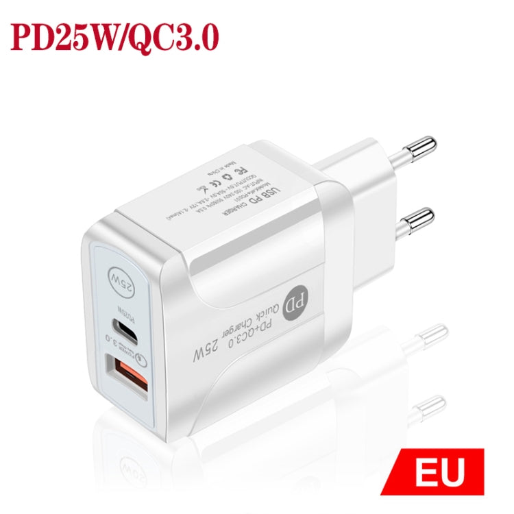 PD25W USB-C / Type-C + QC3.0 USB Dual Ports Fast Charger, EU Plug(White) - USB Charger by PMC Jewellery | Online Shopping South Africa | PMC Jewellery | Buy Now Pay Later Mobicred