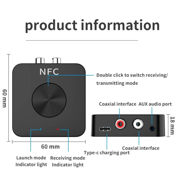 BT-21 NFC Bluetooth 5.0 Receiver & Transmitter RCA 3.5mm AUX Audio Adapter - Audio Receiver Transmitter by PMC Jewellery | Online Shopping South Africa | PMC Jewellery