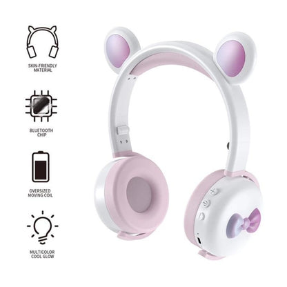 AEC BK7 Cute Bear Children Wireless Bluetooth Headset with LED Light(Pink) - Headset & Headphone by AEC | Online Shopping South Africa | PMC Jewellery