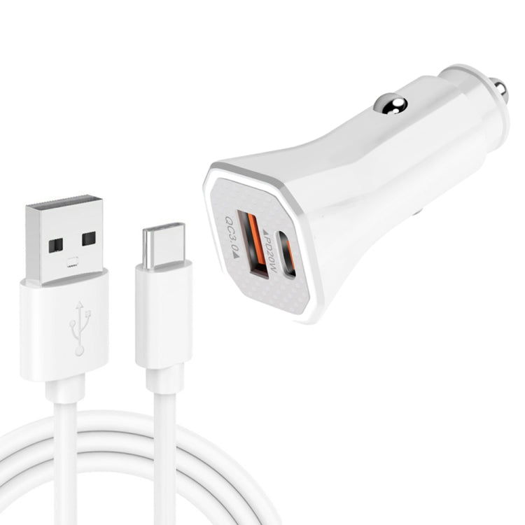 TE-P22 38W PD USB-C / Type-C + QC3. 0 USB Car Charger with 1m USB to USB-C / Type-C Data Cable(White) - Car Charger by PMC Jewellery | Online Shopping South Africa | PMC Jewellery