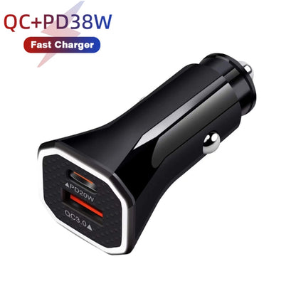 TE-P22 38W PD USB-C / Type-C + QC3. 0 USB Car Charger with 1m USB to Micro USB Data Cable(Black) - Car Charger by PMC Jewellery | Online Shopping South Africa | PMC Jewellery