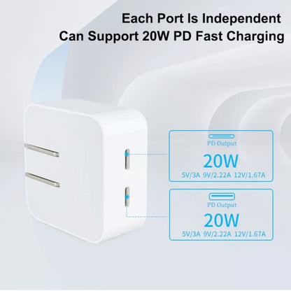 SDC-40W Dual PD USB-C / Type-C Ports Charger with 1.5m Type-C to 8 Pin Data Cable, US Plug - USB Charger by PMC Jewellery | Online Shopping South Africa | PMC Jewellery