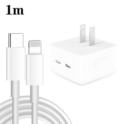 PD 35W Dual USB-C / Type-C Ports Charger with 1m Type-C to 8 Pin Data Cable, US Plug - USB Charger by PMC Jewellery | Online Shopping South Africa | PMC Jewellery