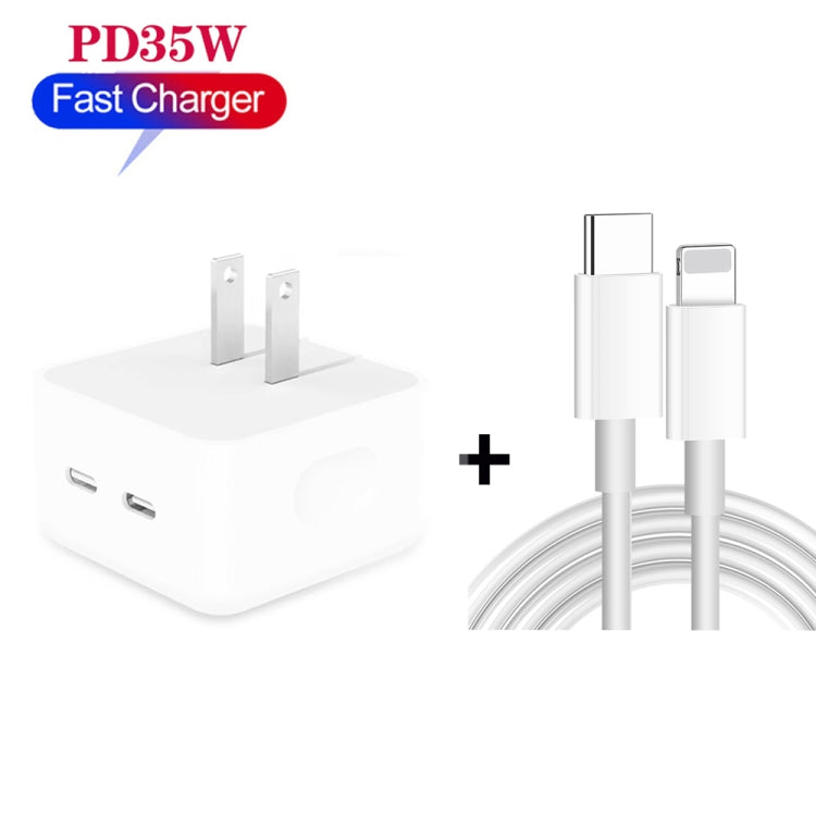 PD 35W Dual USB-C / Type-C Ports Charger with 1m Type-C to 8 Pin Data Cable, US Plug - USB Charger by PMC Jewellery | Online Shopping South Africa | PMC Jewellery