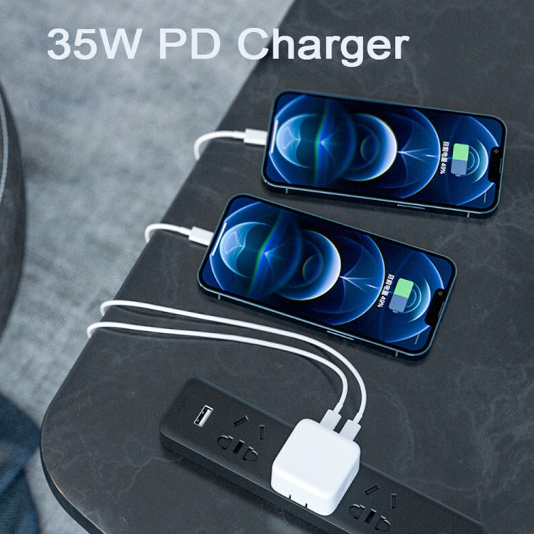 PD 35W Dual USB-C / Type-C Ports Charger with 2m Type-C to 8 Pin Data Cable, US Plug - USB Charger by PMC Jewellery | Online Shopping South Africa | PMC Jewellery