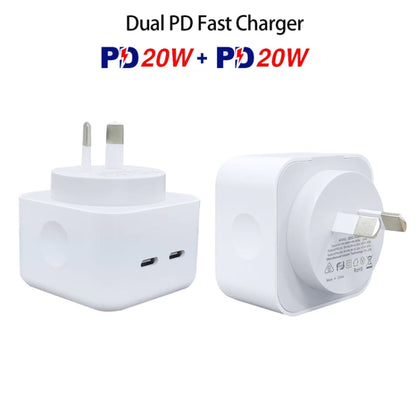 SDC-40W Dual PD USB-C / Type-C Ports Charger with 1.5m Type-C to 8 Pin Cable, AU Plug - USB Charger by PMC Jewellery | Online Shopping South Africa | PMC Jewellery