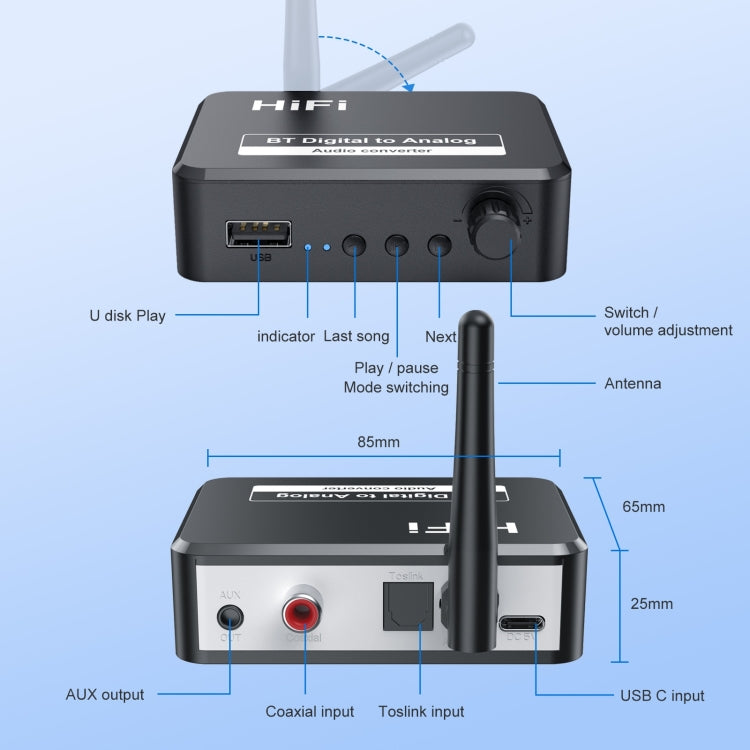 B35S Bluetooth 5.2 Music Receiver Digital to Analog Converter Supports U-disk Fiber Coaxial - Audio Receiver Transmitter by PMC Jewellery | Online Shopping South Africa | PMC Jewellery