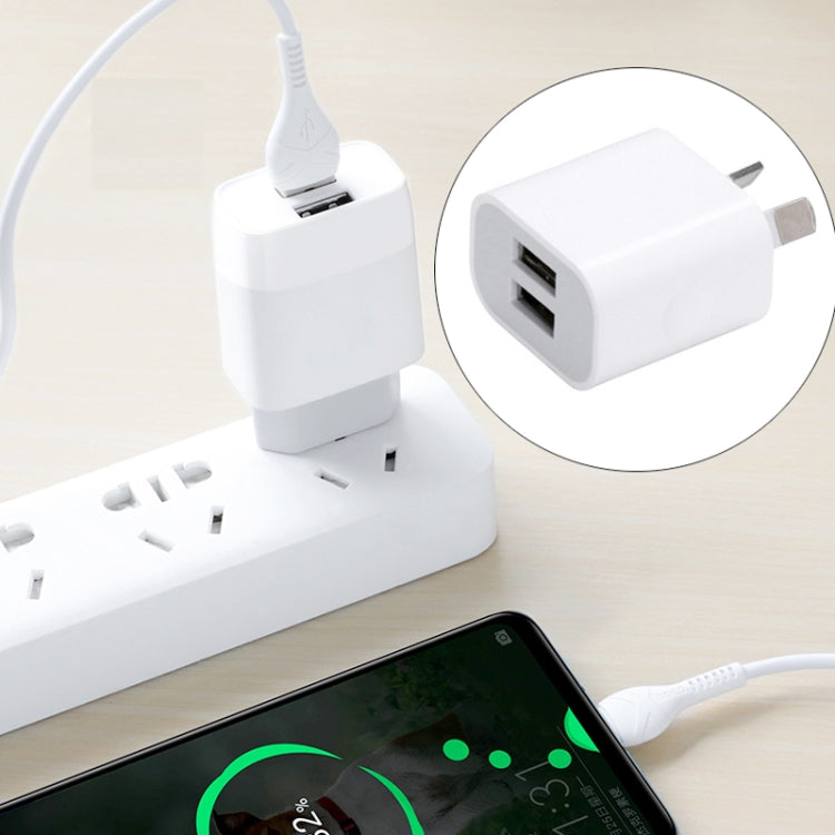 Mini Dual Port USB Charger with USB to Micro USB Data Cable, AU Plug - USB Charger by PMC Jewellery | Online Shopping South Africa | PMC Jewellery